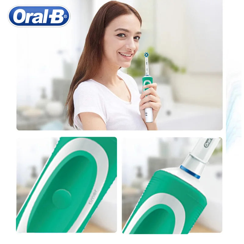 Cepillo de dientes eléctrico Oral B 2D, giratorio, con vibración, recargable, cerdas de acción cruzada, cuidado bucal, 4 cabezales de regalo gratis
