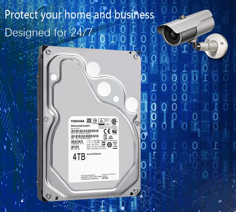TOSHIBA 4TB Video Surveillance Hard Drive Disk DVR NVR CCTV Monitor HDD HD Internal SATA III 6Gb/s 5400RPM 128MB 3.5" harddisk