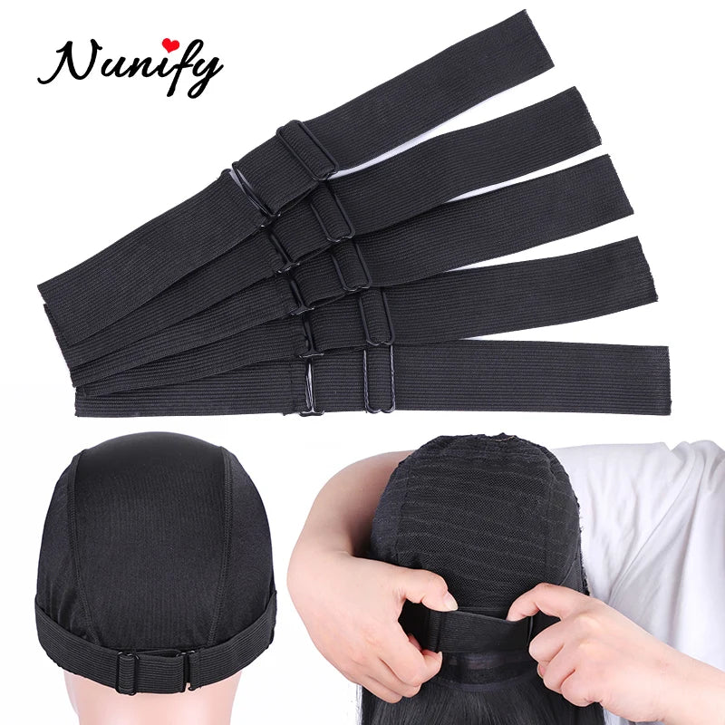 Nunify - Lote de 5 bandas elásticas ajustables para pelucas, accesorios para pelucas, banda de peluca de color negro para redecilla. 