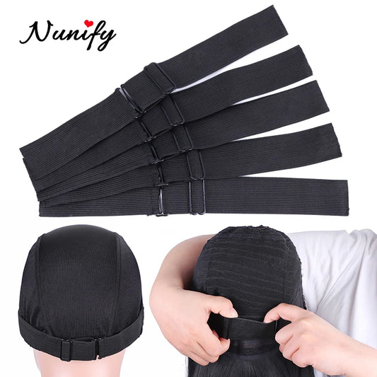 Nunify - Lote de 5 bandas elásticas ajustables para pelucas, accesorios para pelucas, banda de peluca de color negro para redecilla. 