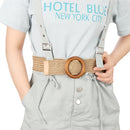 1PC Women Fashion Casual Straw Belt Round Wooden Buckle Elastic Waist Chain Belly Necklace Body Jewelry Dress Shirt Accessories