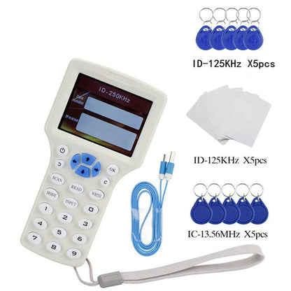 Lector/escritor RFID de 10 frecuencias, copiadora, duplicadora IC/ID con cable USB para tarjetas de 125 Khz y 13,56 Mhz, duplicadora de pantalla LCD.