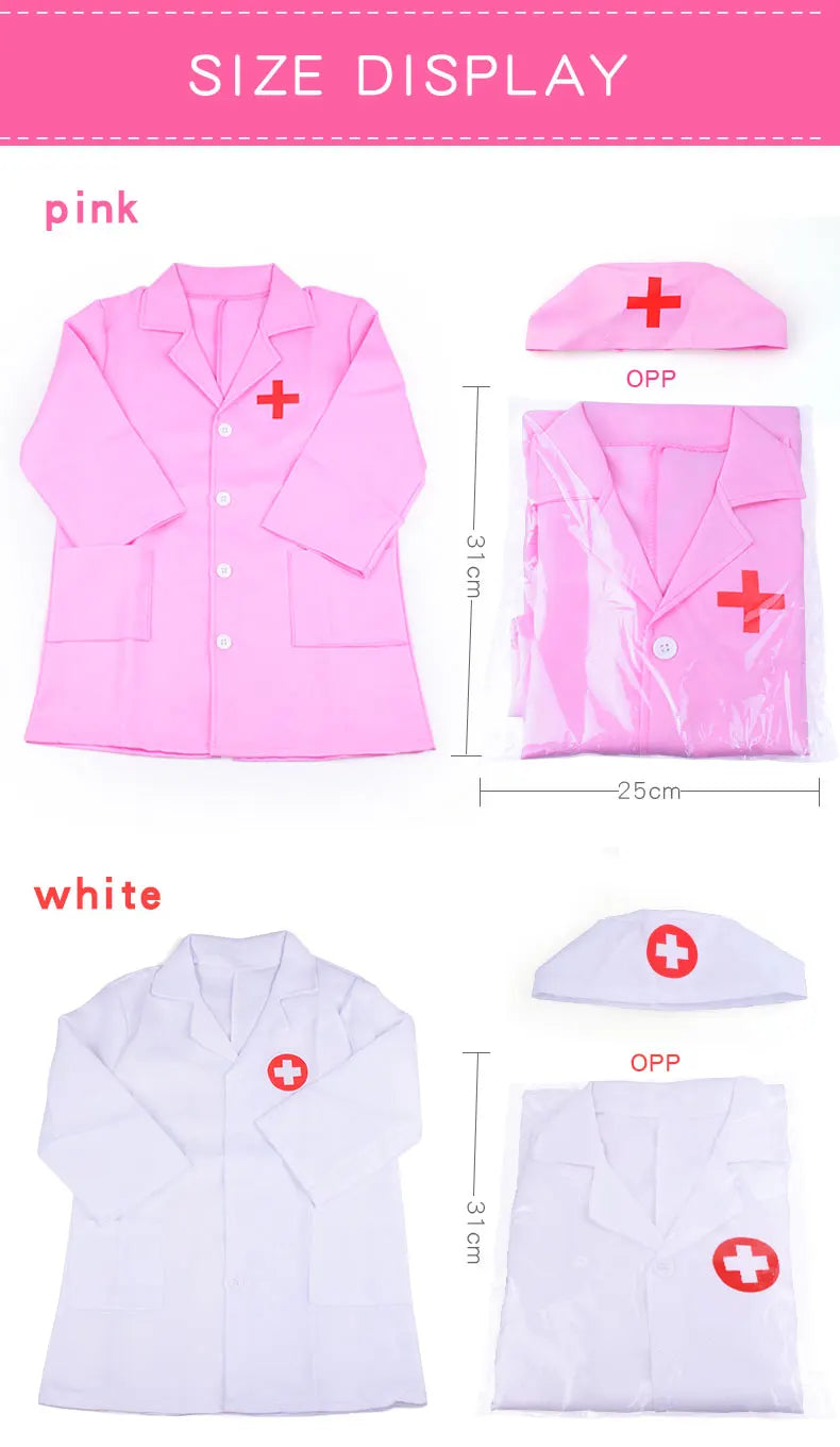 Uniforme de médico y enfermera de simulación para niños, abrigo cruzado, disfraz de Halloween, juego de juguetes para bebés, fiesta de cumpleaños elegante