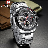 NAVIFORCE Top Brand Luxury Classic Men's Watch Quartz Digital Male Clock Military Sport Silver Stainless Steel Man Wristwatch 9197
