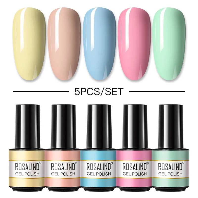 ROSALIND Nail Gel Manicure Set Hybrid Varnish Kit For Nails Art UV Lamp Semi Permanent Nail Gel Polish Set With Good Pack