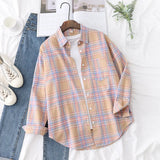 Casual Women's Plaid Shirt 2025 Spring Autumn New Ladies Loose Blouse and Tops Female Long Sleeve Shirts Fresh Checked Clothes