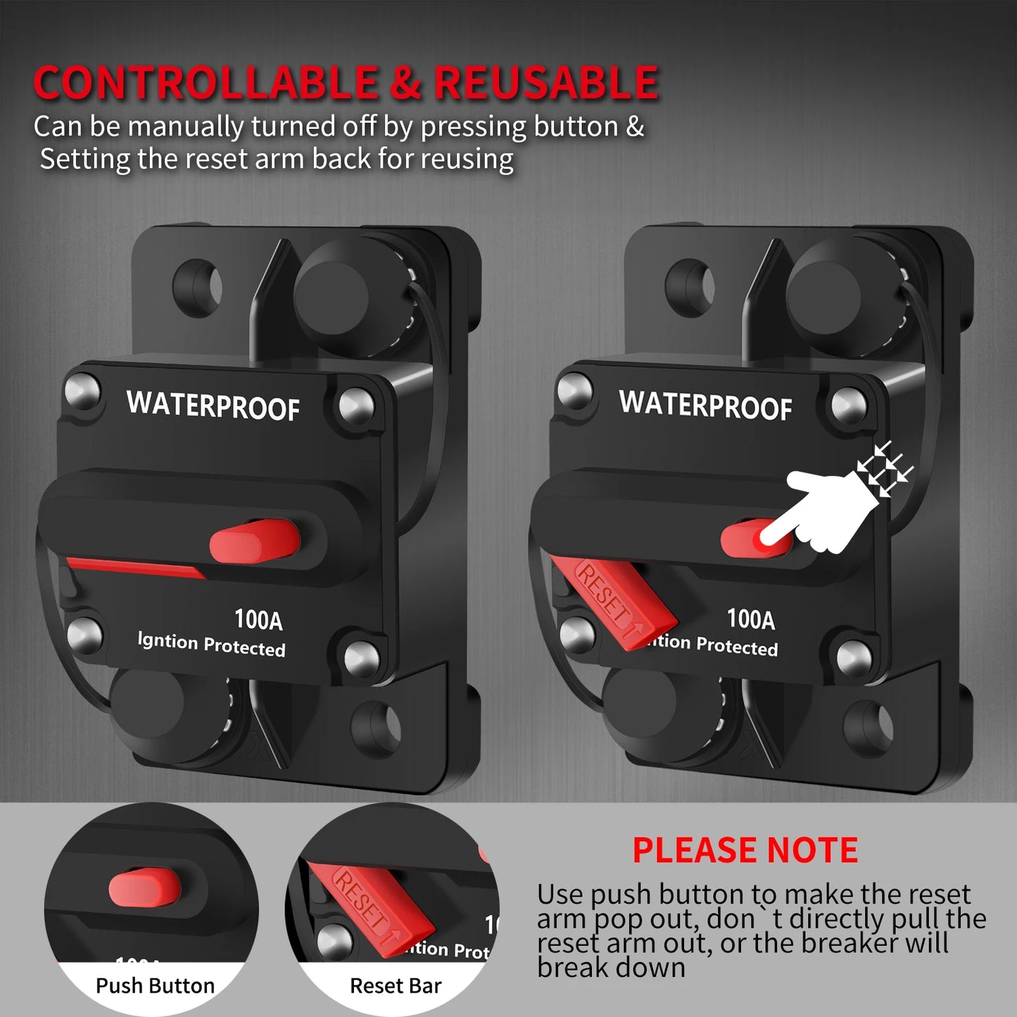DaierTek 30A-300A Circuit Breaker 12V Trolling with Manual Reset Boat Manual Power Protect for Audio Fuse Car 48VDC Waterproof