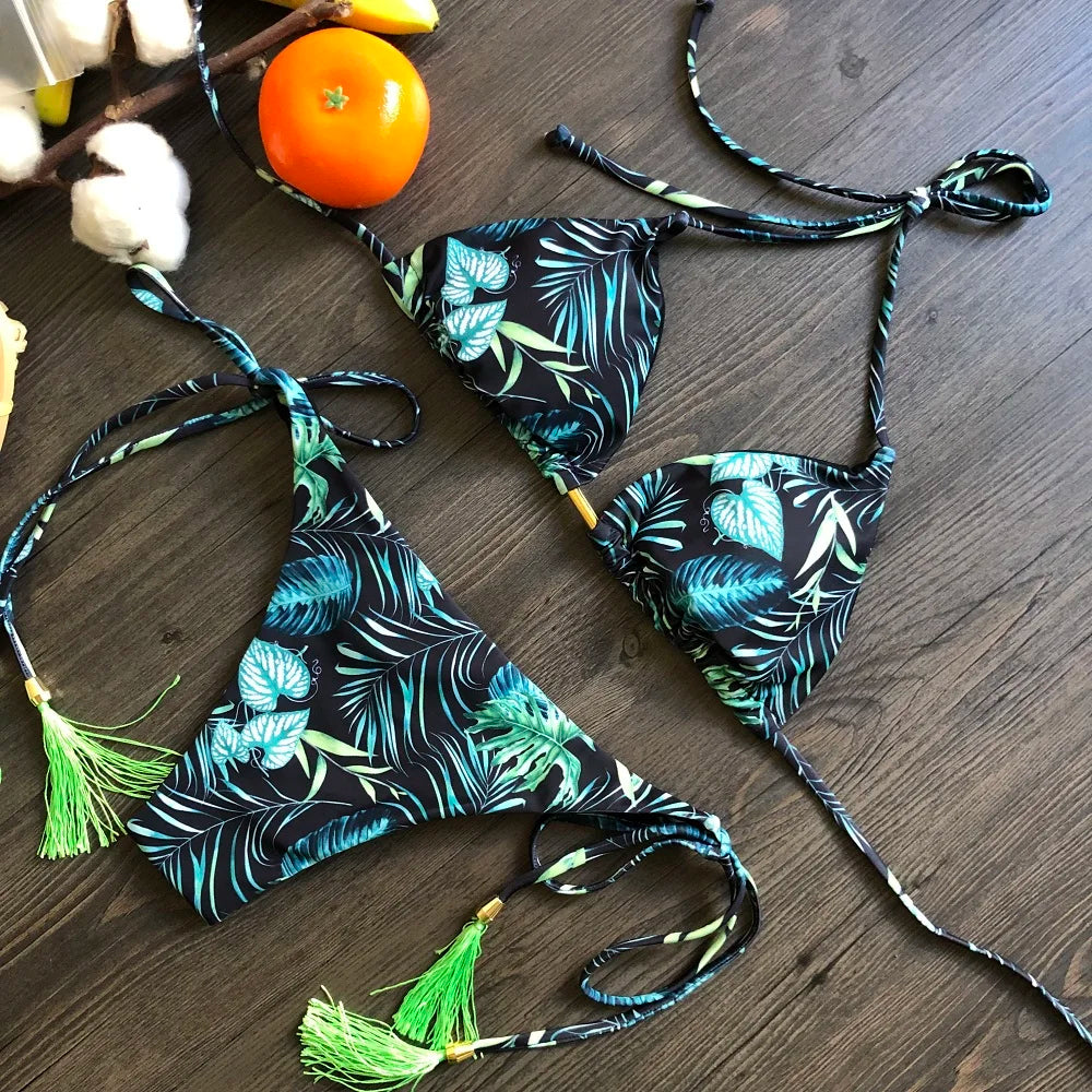 Conjunto de bikini sexy 2021 de 2 piezas con estampado de calor, traje de baño deportivo para mujer, ropa de playa, traje de baño push-up acolchado, mono de baño exquisito