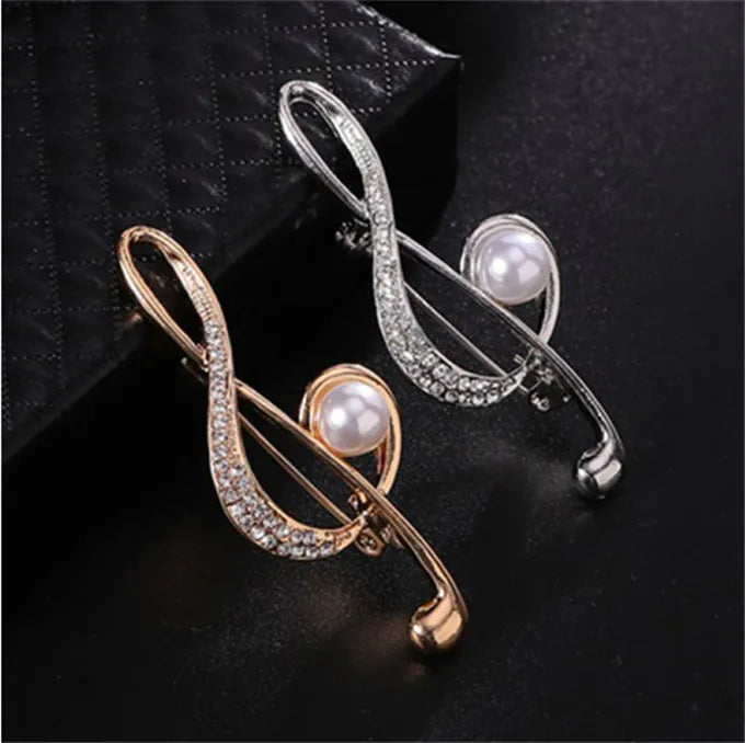 Musical Signs Crystal Brooches Simulated Pearl Brooch Lapel Pins Music Note Brooches Singer Party Concert Jewelry Gifts
