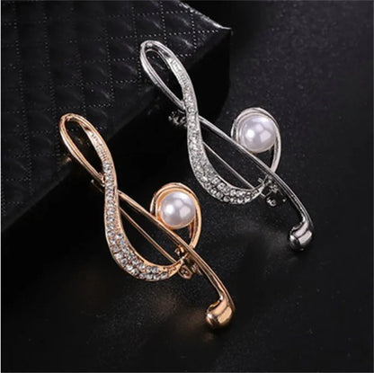 Musical Signs Crystal Brooches Simulated Pearl Brooch Lapel Pins Music Note Brooches Singer Party Concert Jewelry Gifts