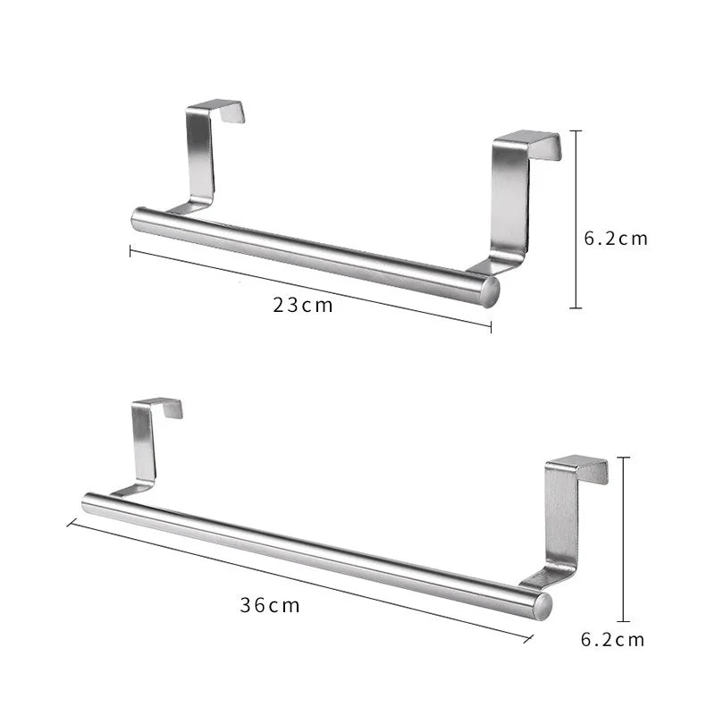 Toalleros de 2 tamaños sobre la puerta del armario de cocina, toallero, soporte colgante para barra, estante de baño, organizador para el hogar, gancho de pared largo