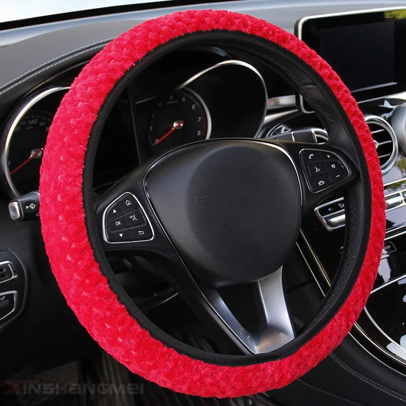 Universal 37-39cm Pink Steering Wheel Cover Warm Plush Steering Wheel Cover For Winter Anti-slip Car Accessories Interior Parts