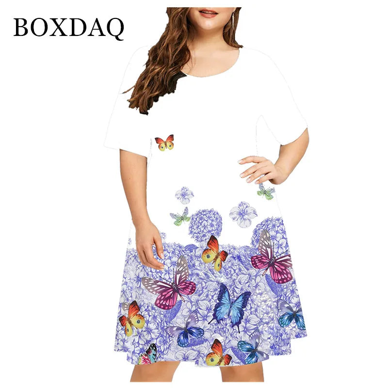 Novo 2021 verão feminino bonito gato impressão vestido casual manga curta senhoras mini vestido de rua moda plus size roupas femininas 4xl