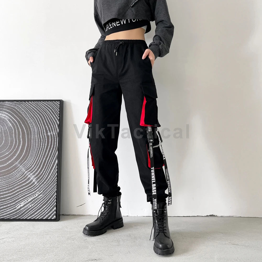 Pantalones cargo para mujer 2023, pantalones harén de moda con bolsillos punk, pantalones deportivos con cadena, elásticos Harajuku, cintura alta, ropa de calle.