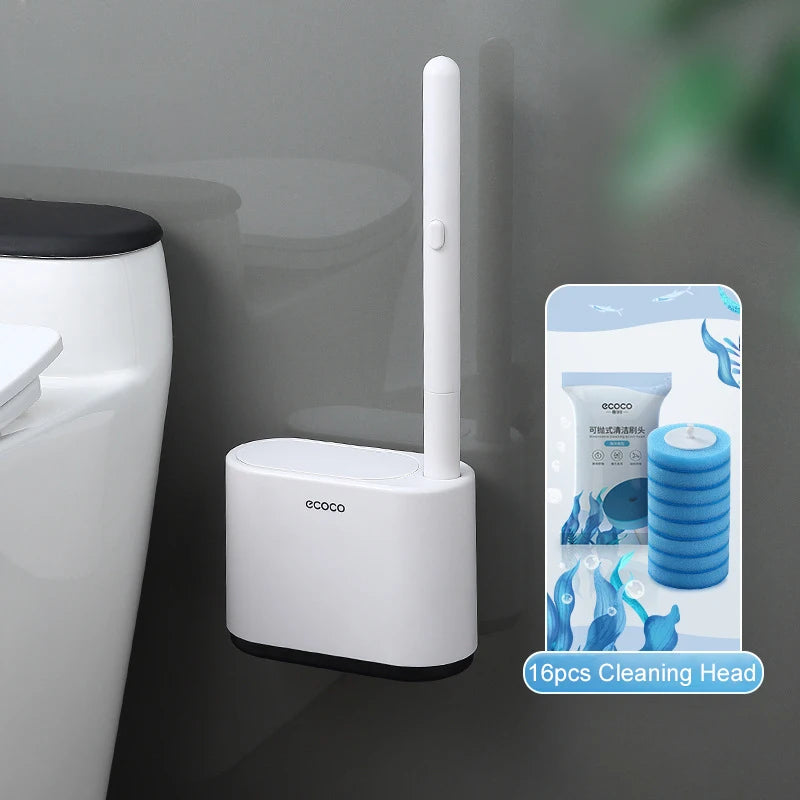 IZEFS Disposable Toilet Brush with Cleaning Solution, Wall-Mounted Bathroom Cleaning Tool with Replaceable Brush Heads, WC Accessories