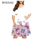 2021 Summer New Cute Cat Print Dress Women Short Sleeve Casual Mini Dress Ladies Streetwear Fashion Female Clothing Plus Size 4XL 