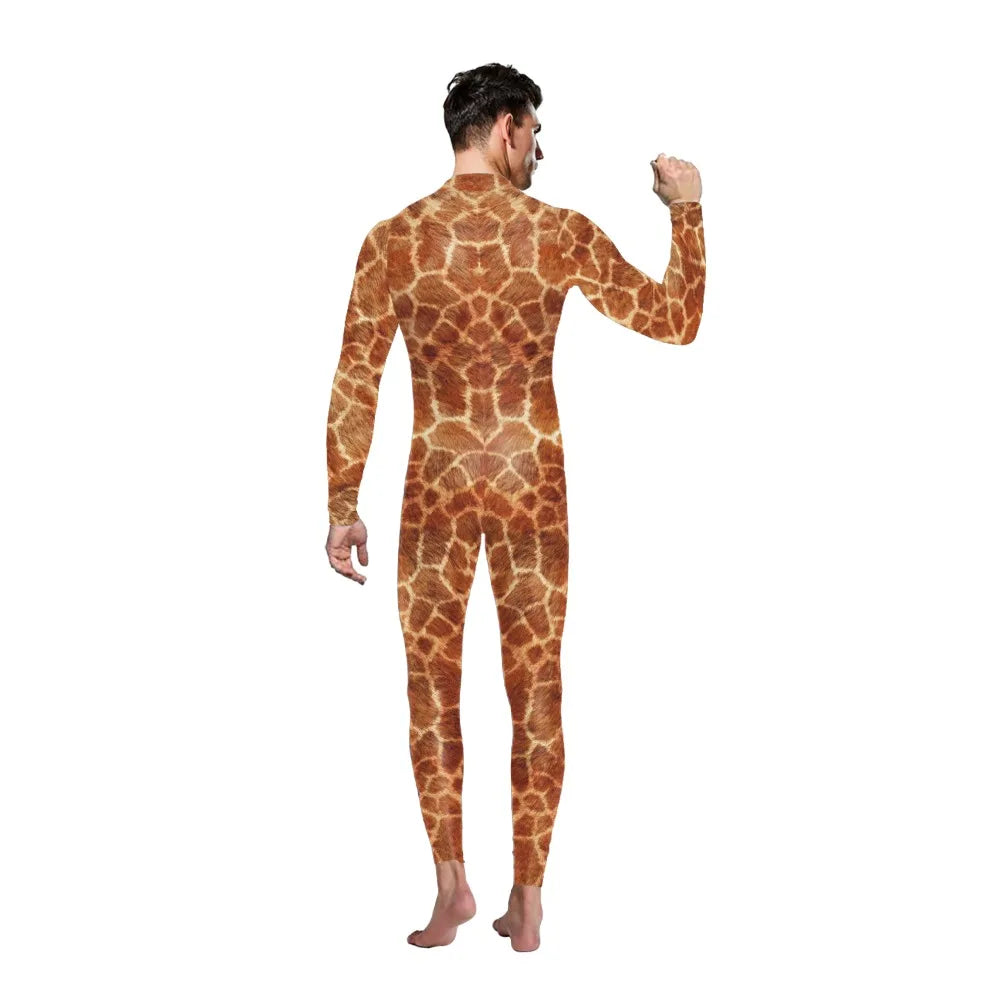 VIP FASHION 2025 Halloween Costumes for Men Animal Fox Cosplay Bodysuit Giraffe Leopard Zentai Jumpsuits Party Funny Male Outfit