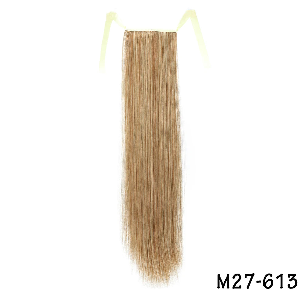 32inches Synthetic Ponytail Hair Extension Clip in Fake Wig Hairpiece Blonde Wrap Around Pigtail Long Smooth Overhead Pony Tail