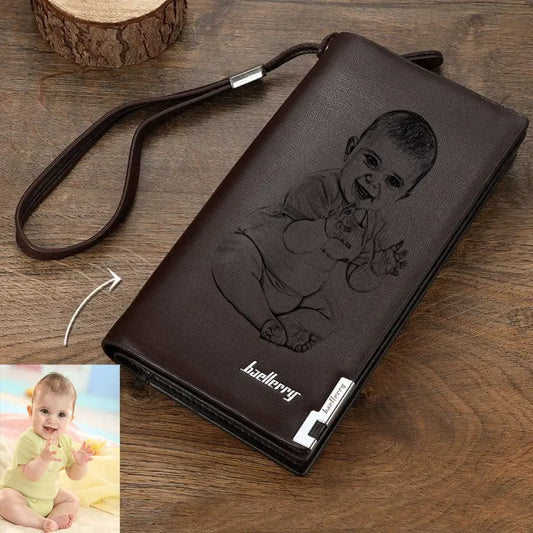 Custom Photo Engraved Wallet Long Section Leather Men Wallets Quality Zipper Large Capacity Big Brand Luxury Wallets For Men