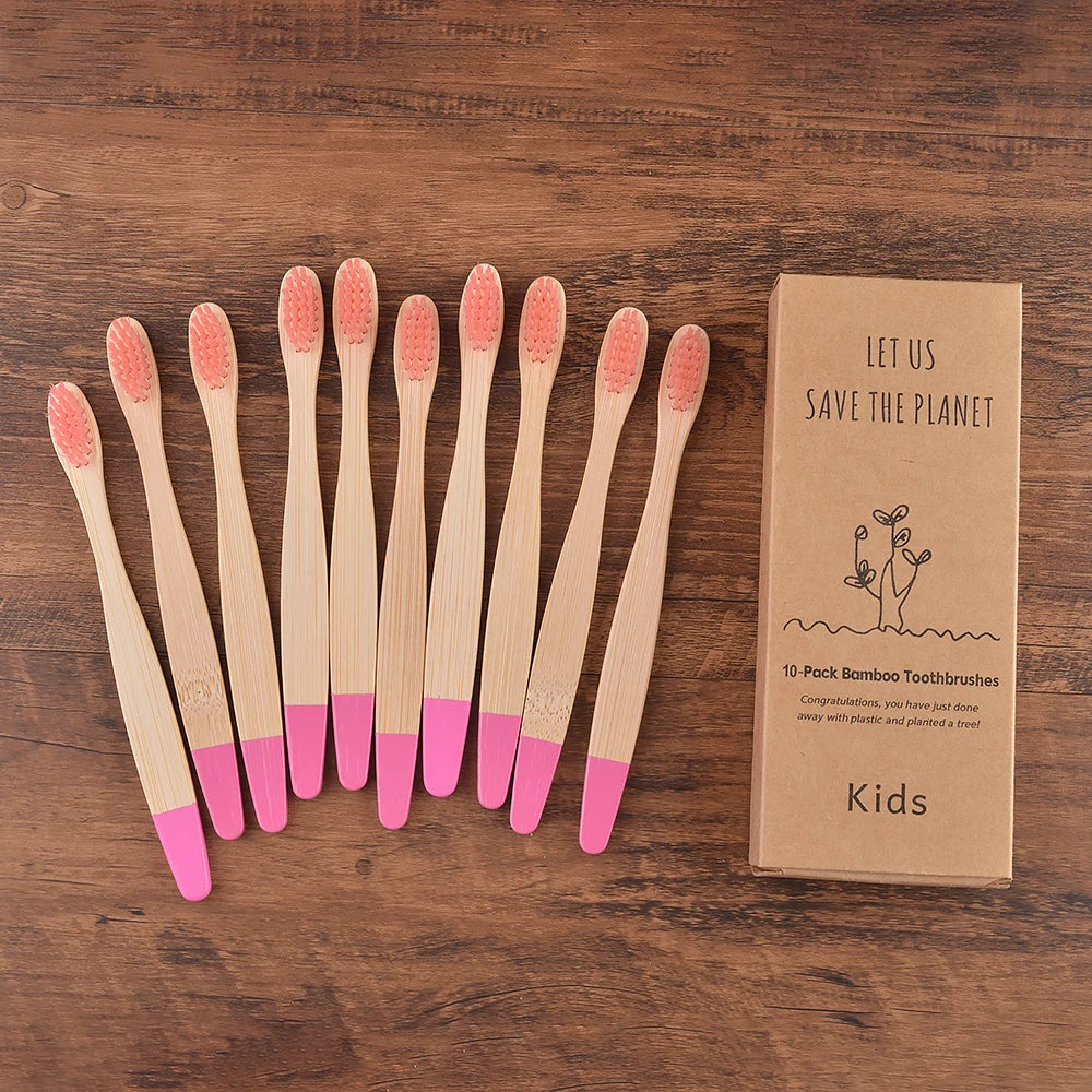 Children 10 Pieces Colorful Bamboo Toothbrush Nylon Bristle Eco Paint Toothbrush Kids Arosse a Dent Bambou Vegan Tooth Dental