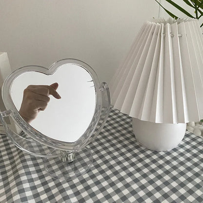 INS Korean Style Heart Shaped Cosmetic Mirror Acrylic Transparent Base Makeup Mirror Double Side Home Bedroom Desktop Mirror