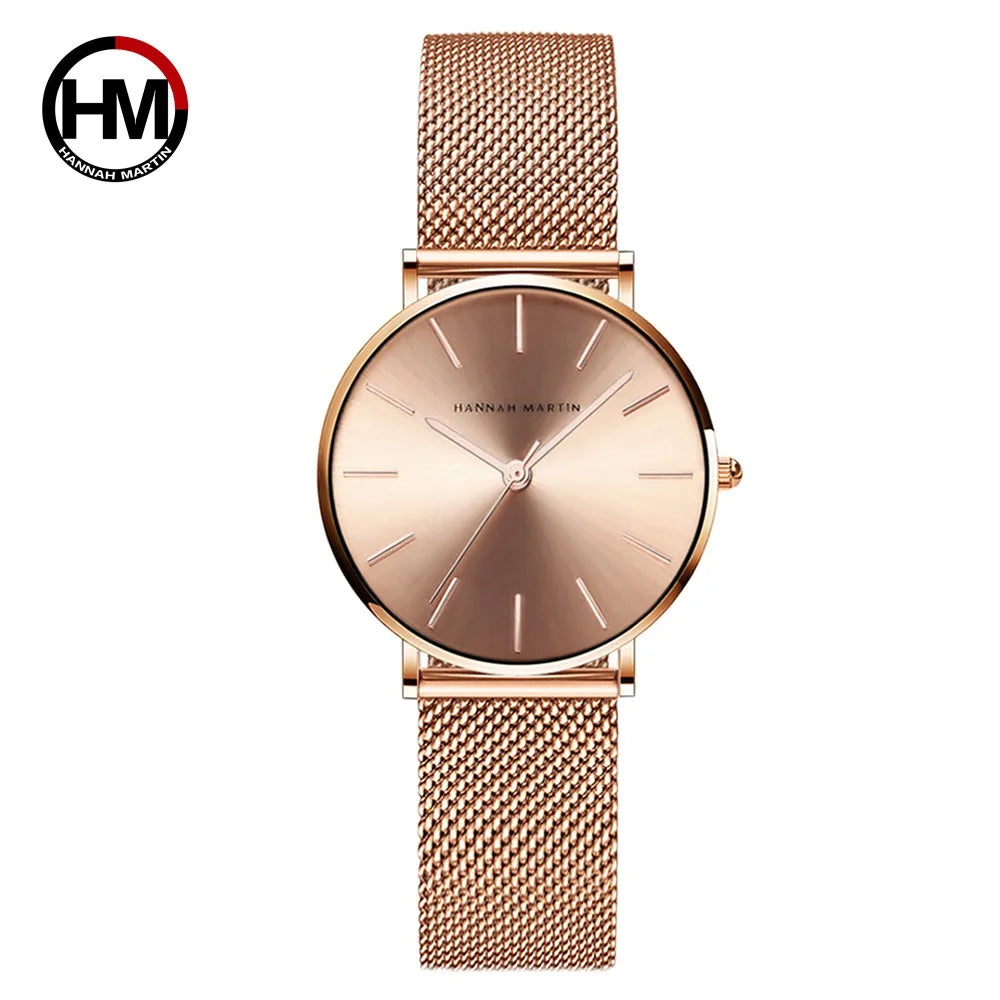 HANNAH MARTIN Women Watch Nordic Minimalist Japan Quartz Movement 3Bar Waterproof Women 36mm Full Rose Gold Dropshipping Watches