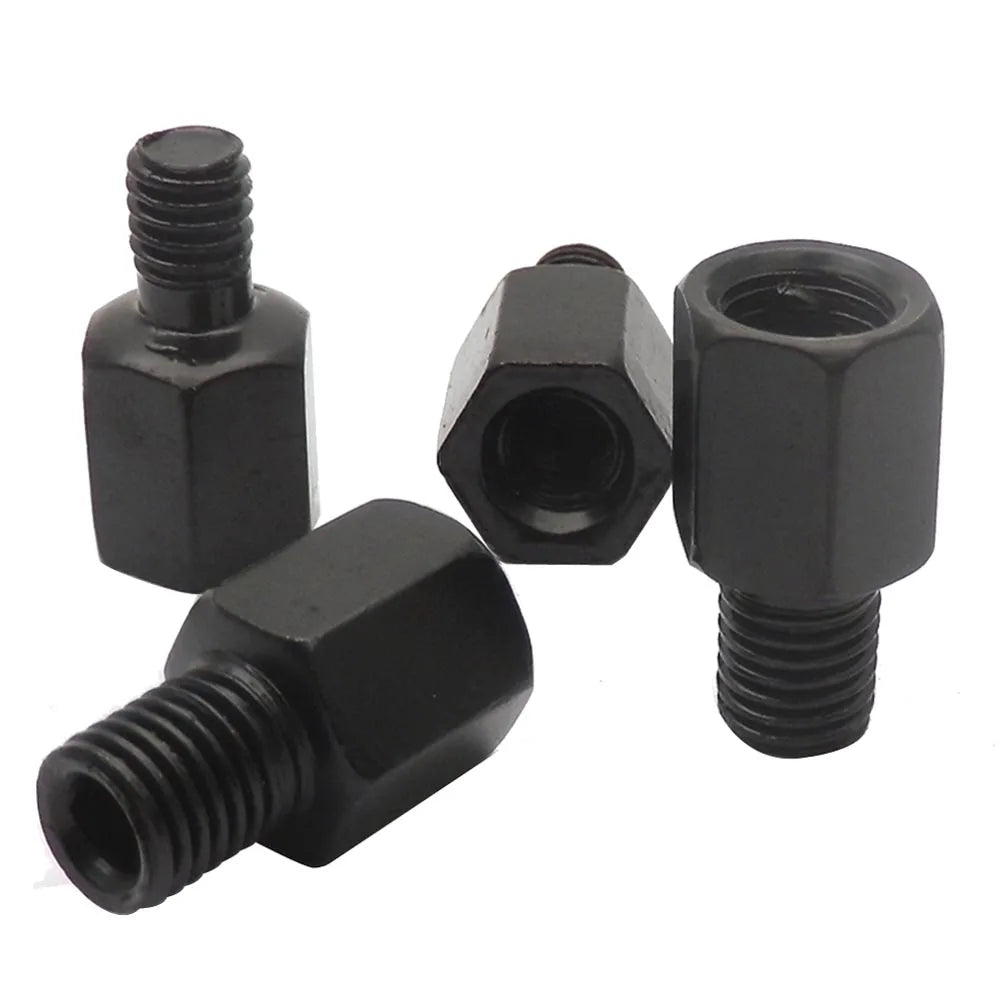 Pair Black Motorcycle Mirror Adapters M10 10MM M8 8MM Rearview Mirrors Conversion Bolt Clockwise Anti-clock Right Left Thread