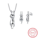 Wedding Bridal Jewelry Sets for Women 925 Sterling Silver Cute Cat Earrings Long Chain Necklaces Pendant Party Gifts