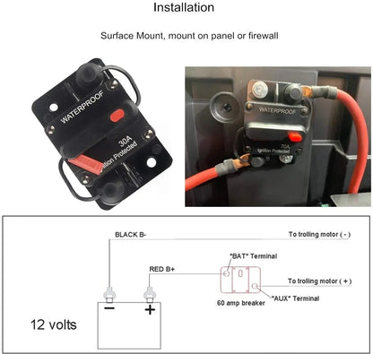 DaierTek 30A-300A Circuit Breaker 12V Trolling with Manual Reset Boat Manual Power Protect for Audio Fuse Car 48VDC Waterproof
