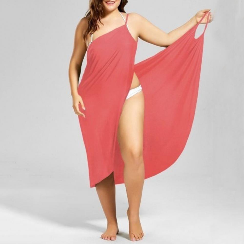 Vestidos de verano de playa de color liso para mujer, vestidos casuales sexis con cuello halter y mangas largas, vestidos de toalla sueltos, tallas grandes S-5XL