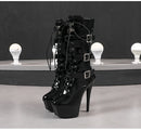 Nightclub Platform Women's Shoes 8 Inch Pole Dancing Pumps 20CM Thin High Heels Mid Tube Boots Design Buckle Sexy Stripper Show