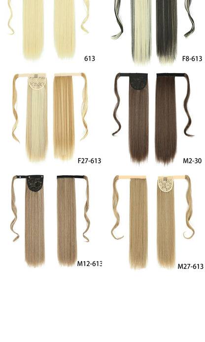 32inches Synthetic Ponytail Hair Extension Clip in Fake Wig Hairpiece Blonde Wrap Around Pigtail Long Smooth Overhead Pony Tail