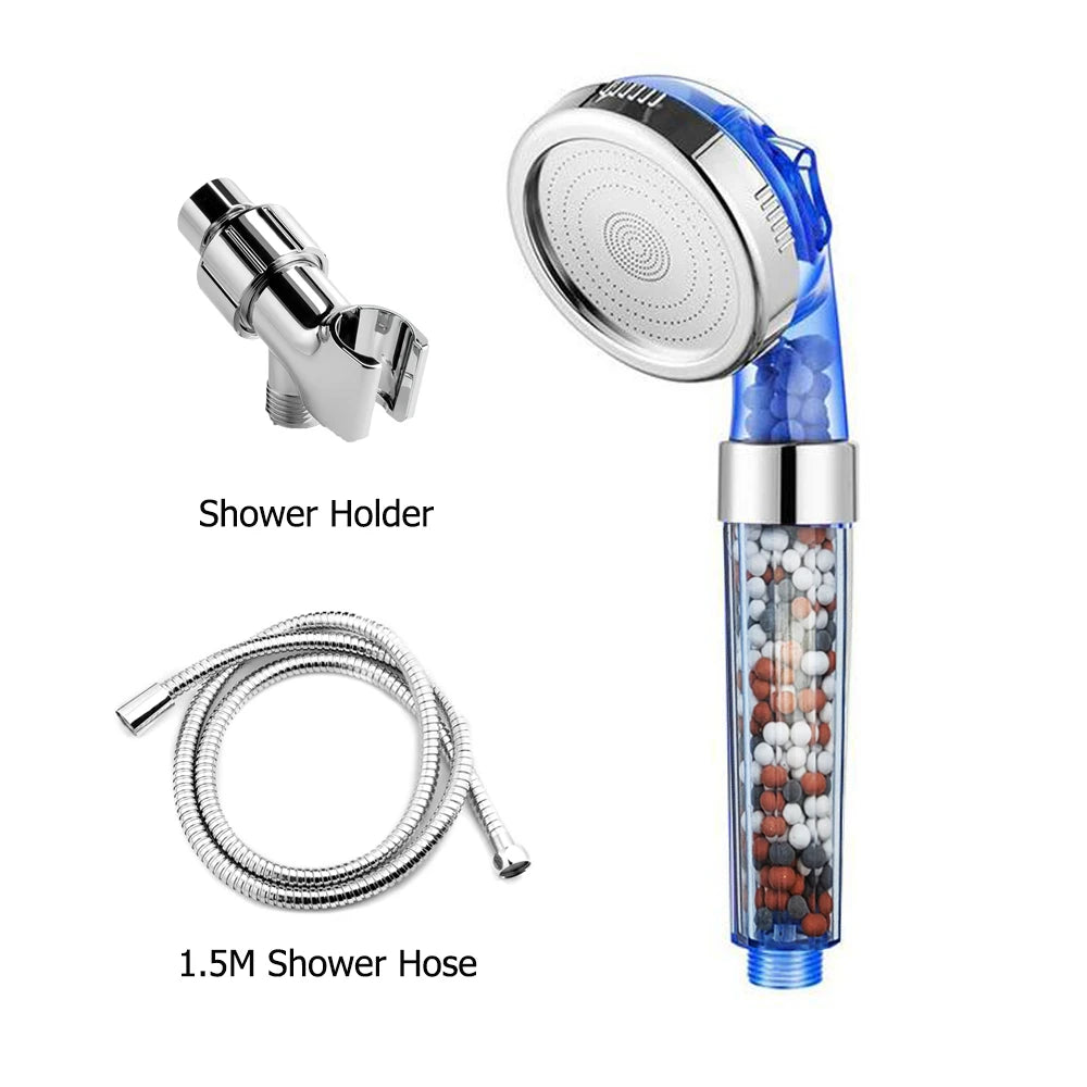 Z&L Bathroom Pressurized Anion Mineral Balls 3 Modes Adjustable High Pressure Hand Filter Spa Shower Head Set with Hose Bracket