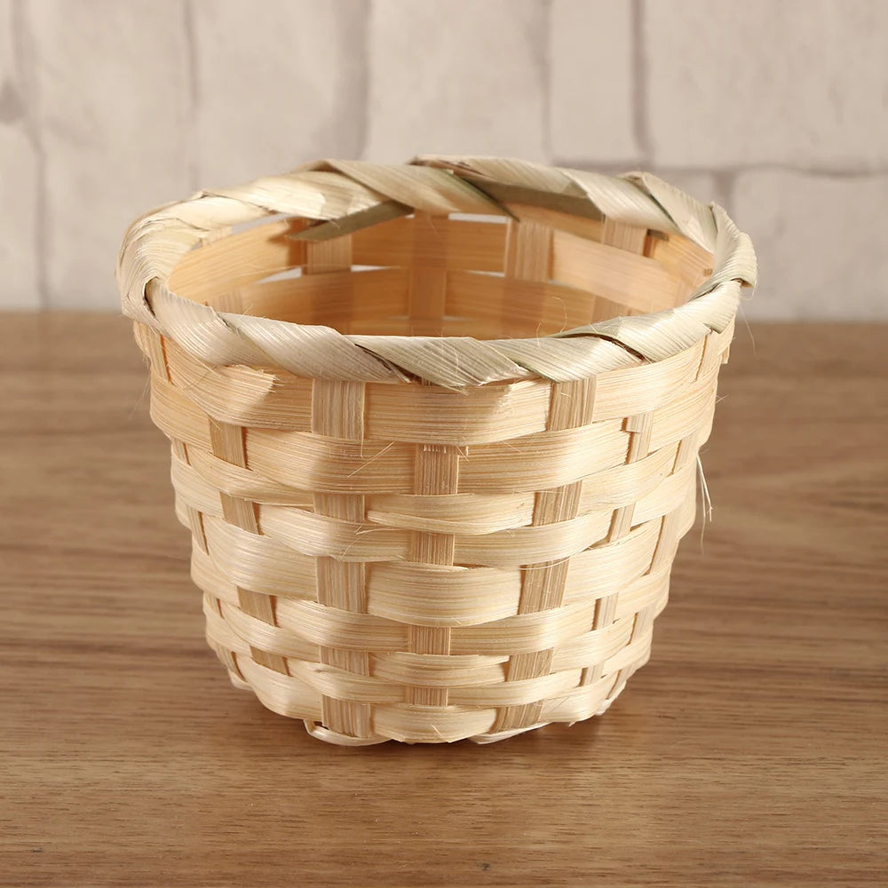 1PCs Small Basket Desktop Finishing Home Storage Bamboo Weaving Products Sundries Organizer Rattan Plant Box Wicker Basket