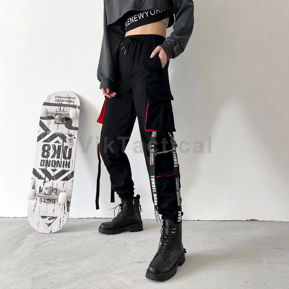 Pantalones cargo para mujer 2023, pantalones harén de moda con bolsillos punk, pantalones deportivos con cadena, elásticos Harajuku, cintura alta, ropa de calle.