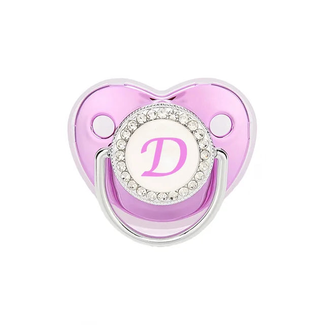Metallic Purple Baby Pacifier with Cap, BPA Free Silicone Pacifier, Initial Letter Name, Dummy Teether, Baby Shower Gifts 