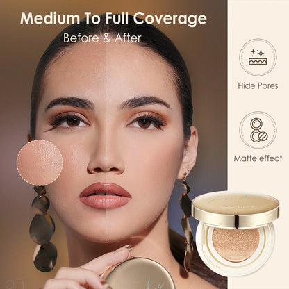 FOCALLURE Air Cushion Poreless BB Cream Resistente al agua Corrector facial iluminador de larga duración Base mate Cosméticos con borla