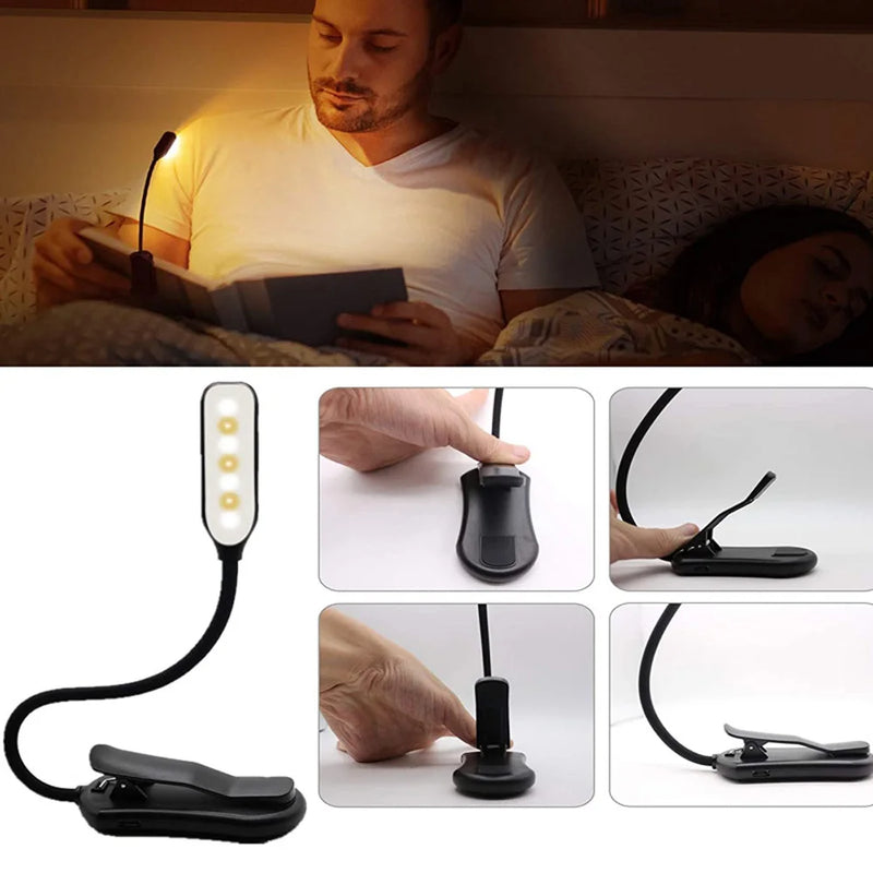 Rechargeable Book Reading Light Lamp, LED Book Light for Reading in Bed - Eye Caring Adjustable Brightness 3 Color Temperatures