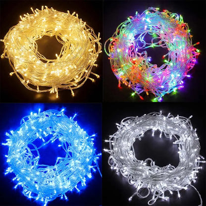 Guirnalda de luces LED de 10 m, 30 m, 50 m y 100 m, para decoración de árbol de Navidad, bodas, luces de hadas impermeables para interior y exterior, 220 V, UE. 