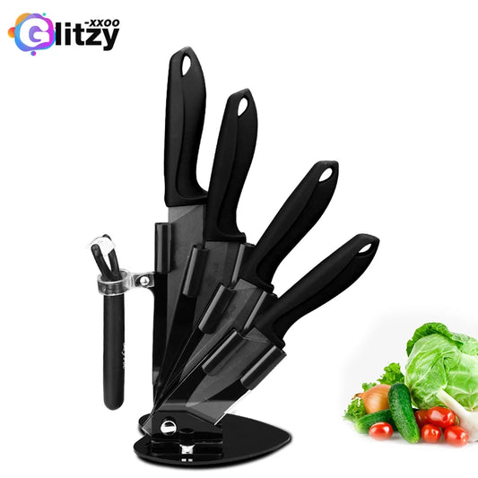 Ceramic Knife Set 3 4 5 6 inch Kitchen Knife + Peeler Holder Black White Blade Chef Knife Fruits Utility Cooking Knives Cutter