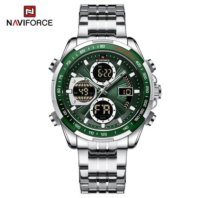 NAVIFORCE Top Brand Luxury Classic Men Watch Quartz Digital Male Clock Military Sport Silver Stainless Steel Man Wristwatch 9197