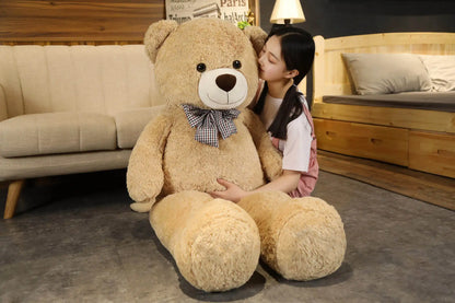 Oso de peluche gigante de 105 cm, suave, blanco, rosa y marrón, almohada súper grande para abrazar, regalo de cumpleaños para niños.