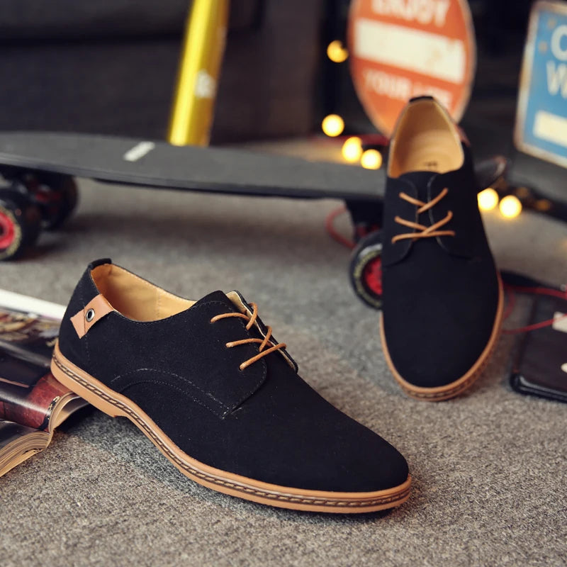 2024 Spring Suede Leather Men's Oxford Casual Shoes Classic Sneakers Comfortable Footwear Dress Shoes Large Size Flats