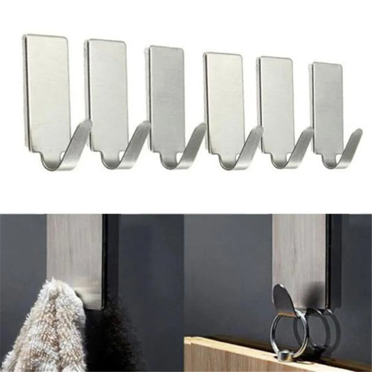 6Pcs Hooks Self Adhesive Home Kitchen Wall Door Stainless Steel Holder Hook Hanger Hooks For Hanging Dropshipping M925