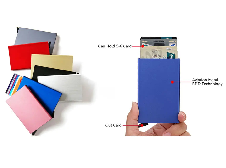 Tarjetero RFID de aluminio metálico, minibilleteras minimalistas y delgadas para hombre y mujer, tarjetero de negocios para hombre y mujer