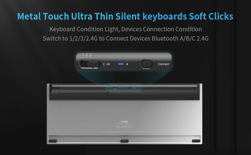 Rapoo 9900M Multi-Mode Bluetooth Wireless Keyboard and Mouse Combo Connect Up to 4 Devices Ultra-Slim Keyboard and Laser Mouse