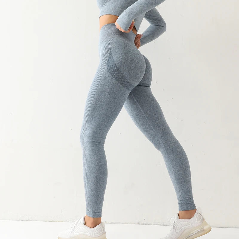 Leggings deportivos sin costuras para mujer, de cintura alta, elásticos, lisos, para yoga, gimnasio, trotar, de secado rápido, push up, ajustados, para mujer