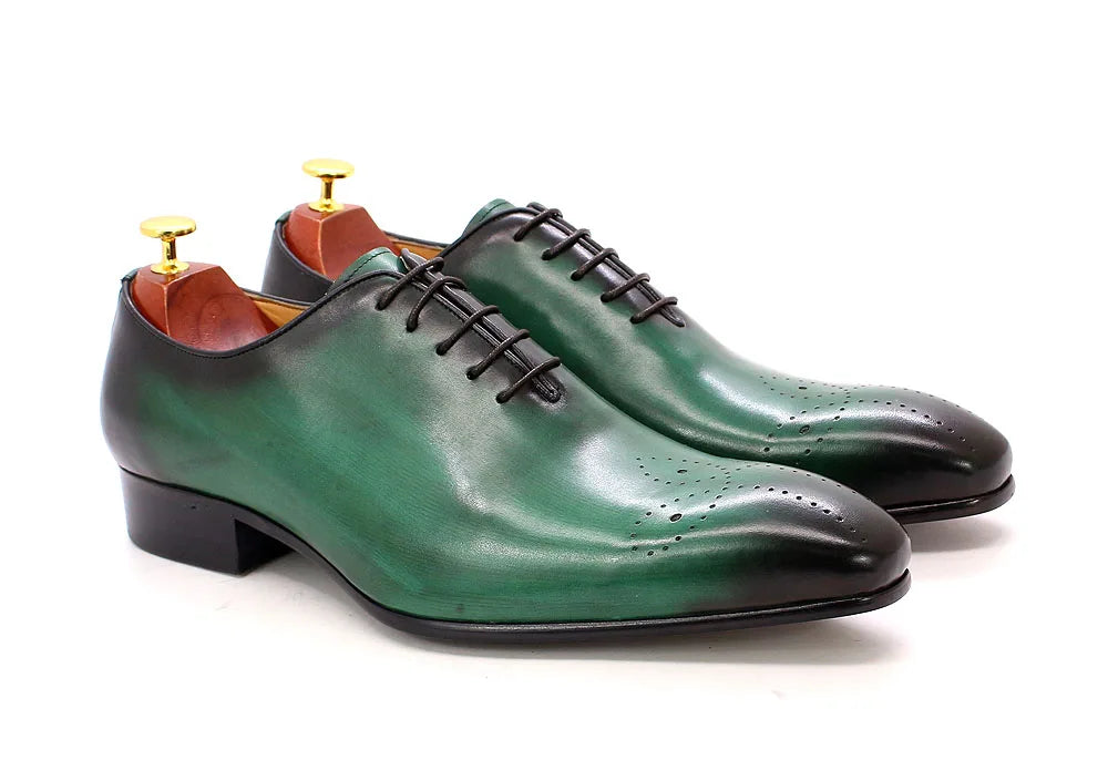 Men's Oxford Genuine Leather Wholecut Fashion Pointed Toe Lace-up Formal Business Wedding Dress Shoes