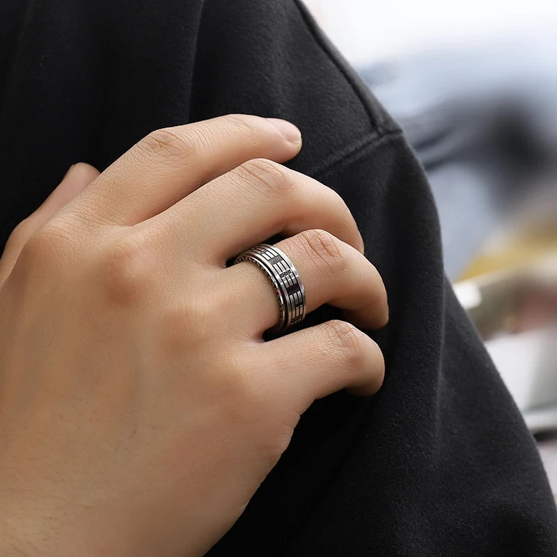 Vintage Chinese Tai Chi Kung Fu Men's Taoism Mantra Fidget Anti-stress Spinner Rings For Chinatown Men Rotatable Anxiety Ring