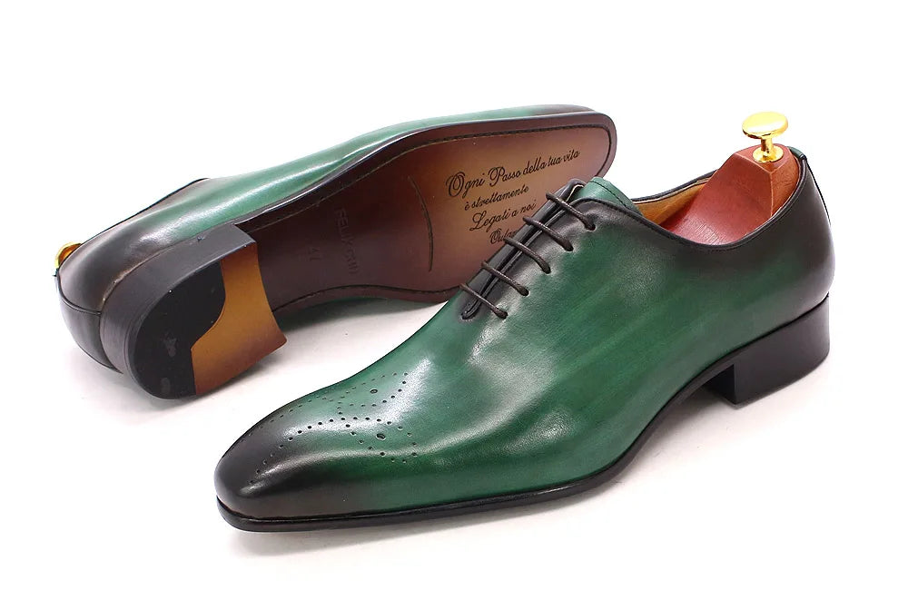 Men's Oxford Genuine Leather Wholecut Fashion Pointed Toe Lace-up Formal Business Wedding Dress Shoes